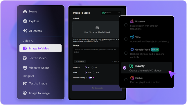 step1: choose runway ai video model