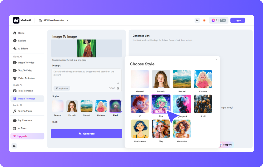 Choose a style and input prompt